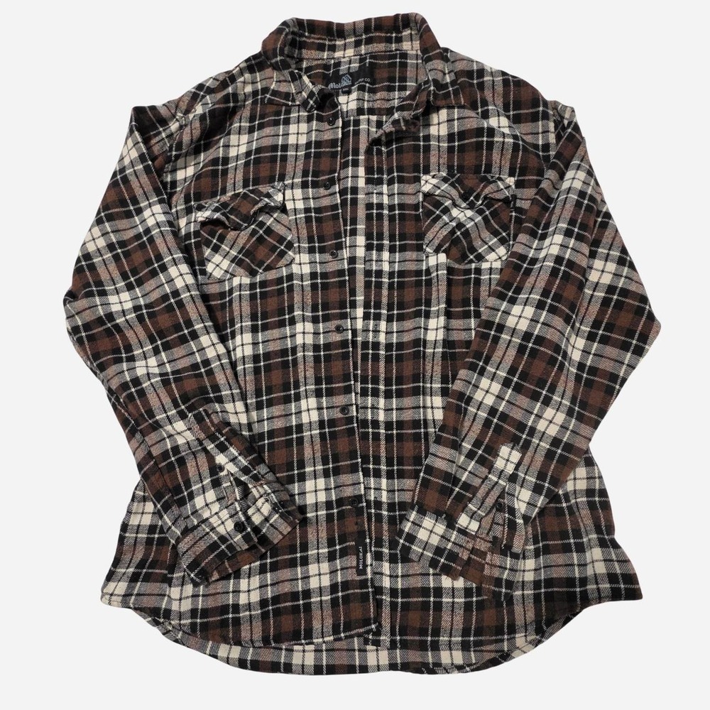 Molokai Surf Co Men's Brown & Black Plaid Flannel Shirt